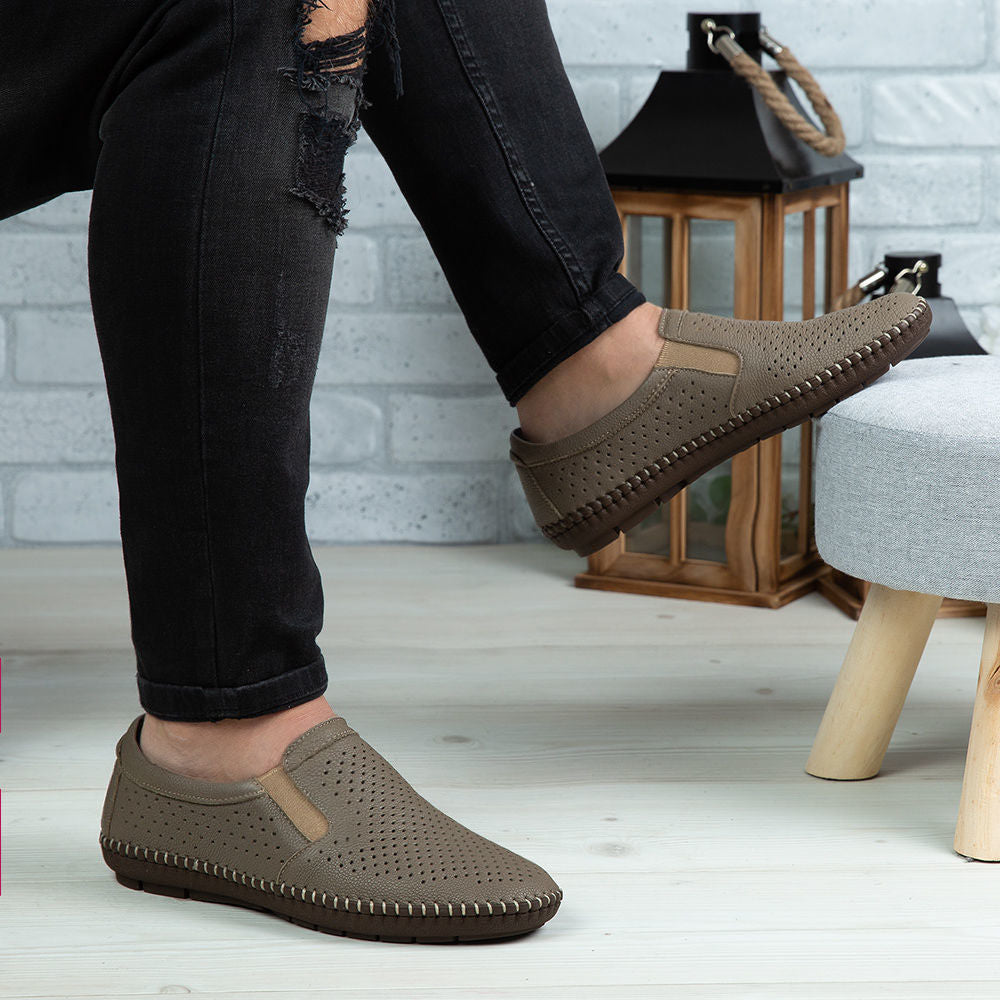 Mocasini Barbati Piele Naturala 600 Bej Inchis