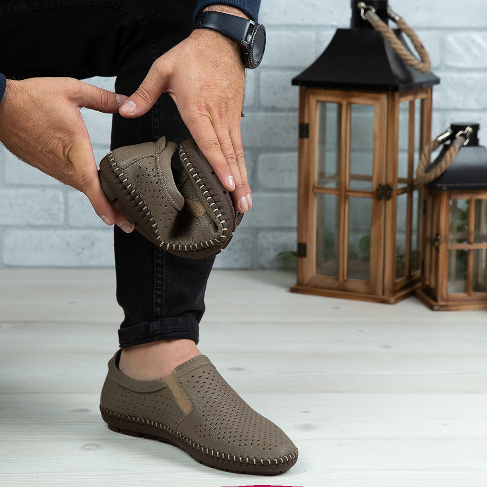 Mocasini Barbati Piele Naturala 600 Bej Inchis
