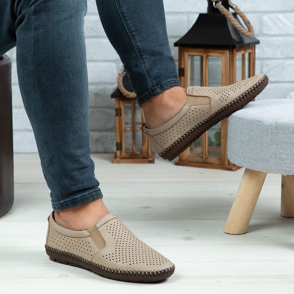 Mocasini Barbati Piele Naturala 600 Bej Deschis