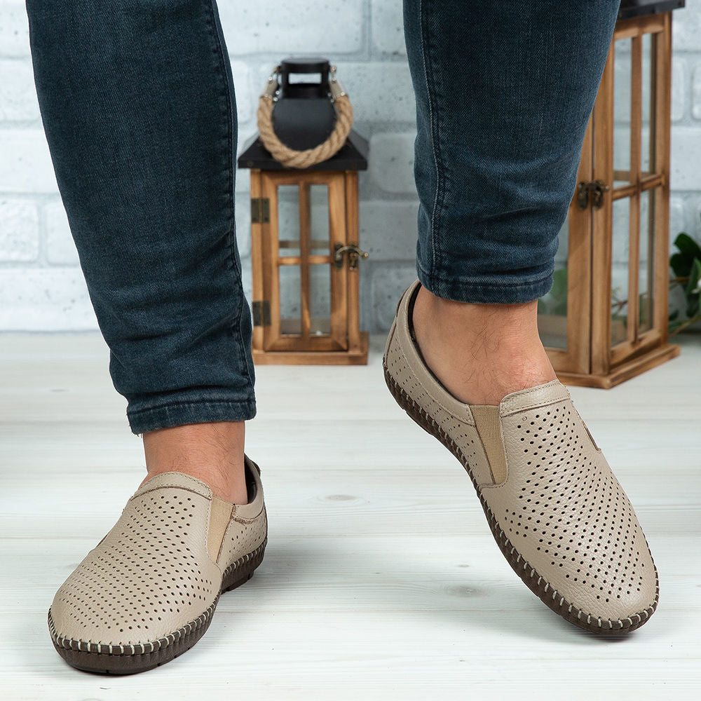 Mocasini Barbati Piele Naturala 600 Bej Deschis