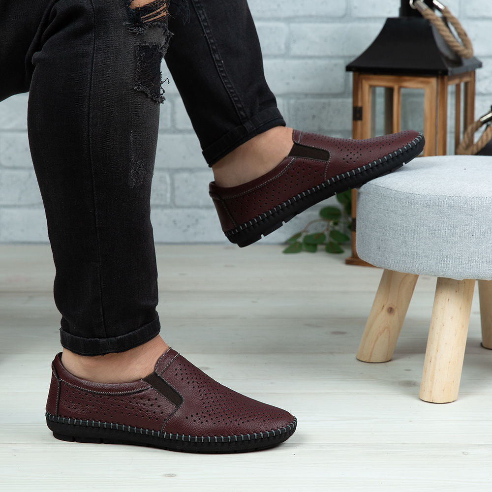 Mocasini Barbati Piele Naturala 600 Visiniu