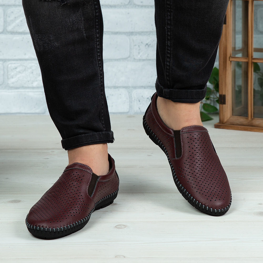 Mocasini Barbati Piele Naturala 600 Visiniu