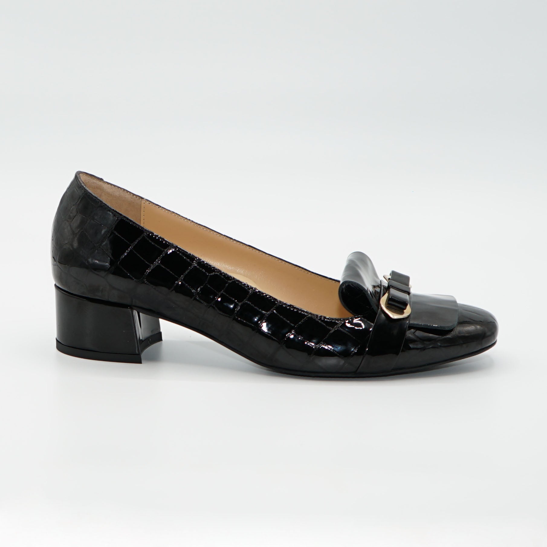 Pantofi Dms590 Eleganti Din Piele Naturala Lacuita Croco Culoare Neagra