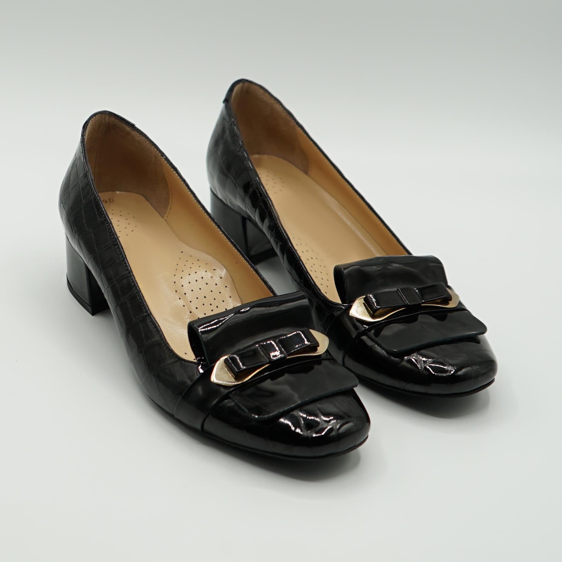 Pantofi Dms590 Eleganti Din Piele Naturala Lacuita Croco Culoare Neagra
