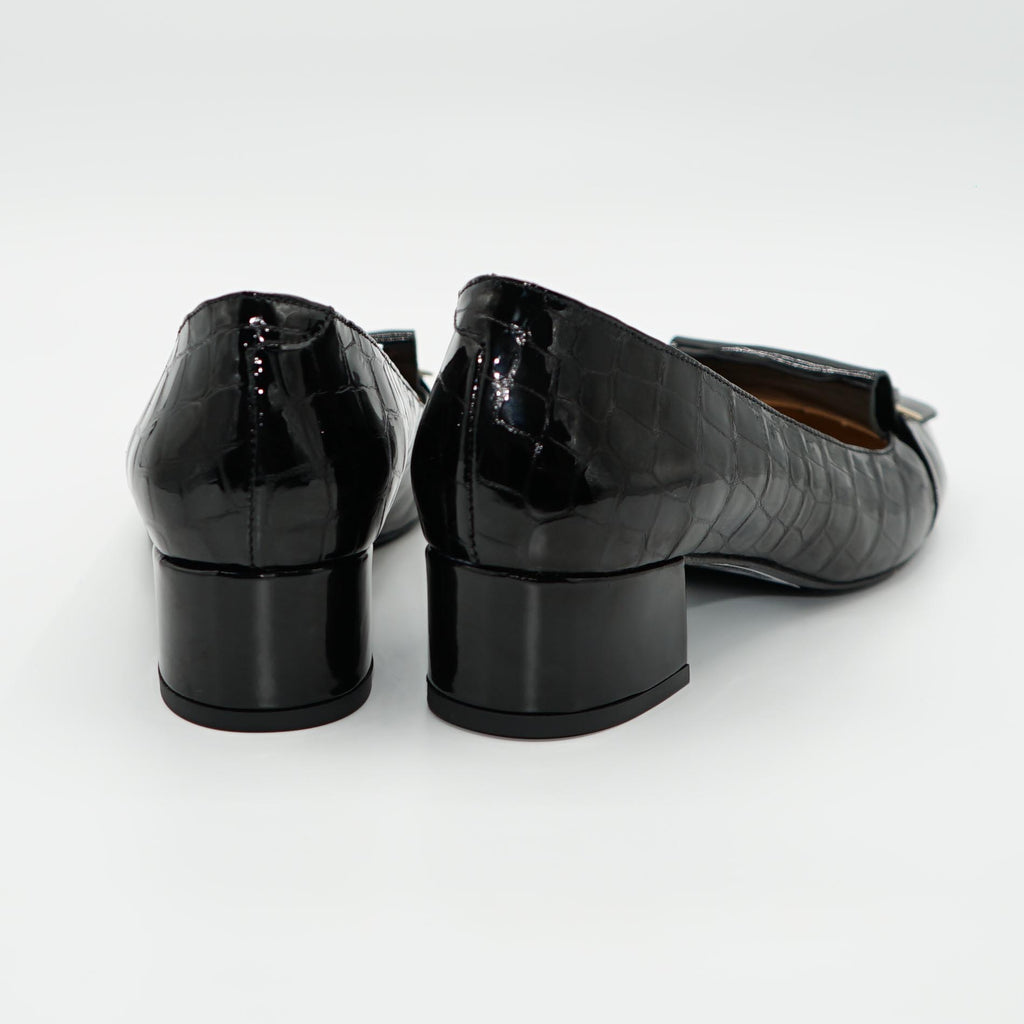 Pantofi Dms590 Eleganti Din Piele Naturala Lacuita Croco Culoare Neagra