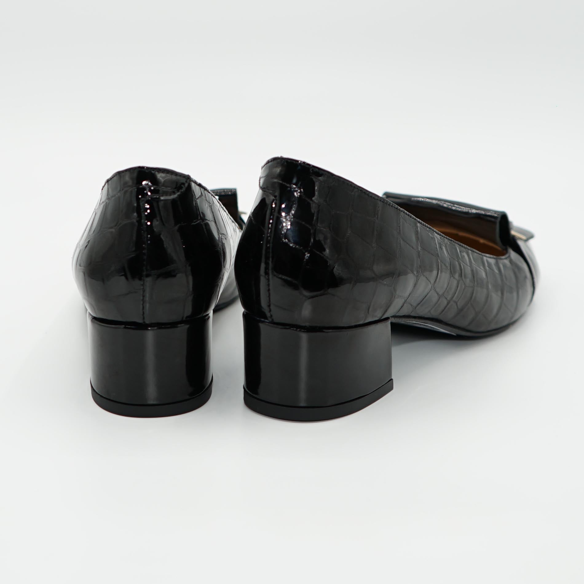 Pantofi Dms590 Eleganti Din Piele Naturala Lacuita Croco Culoare Neagra