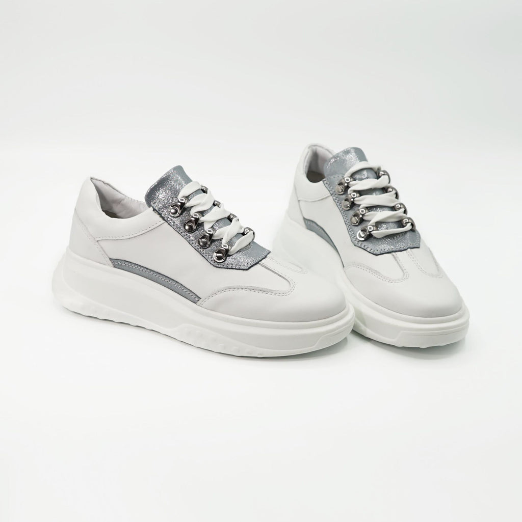 Pantofi Dama Piele Naturala 144 Te Alb Albastru