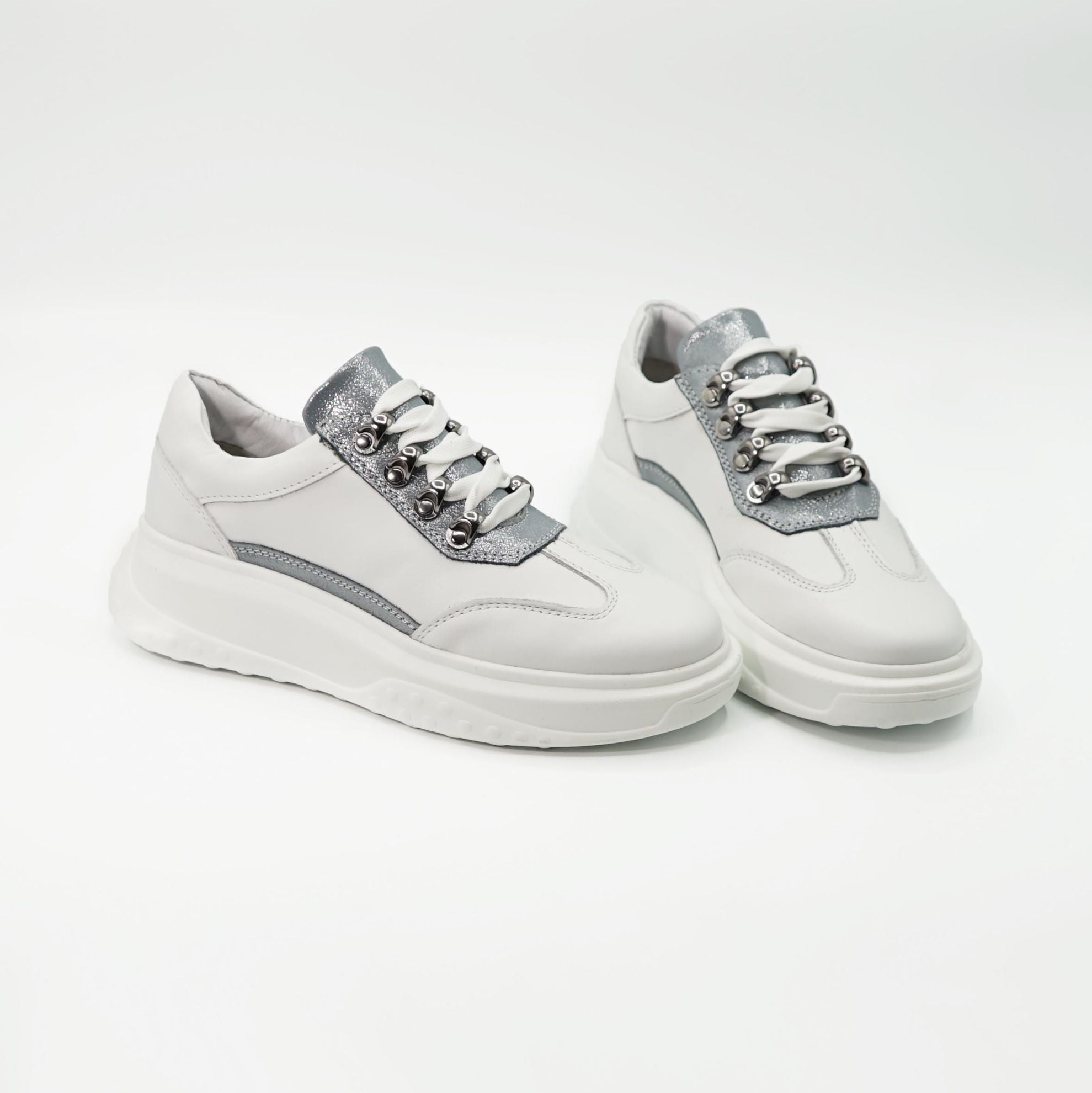 Pantofi Dama Piele Naturala 144 Te Alb Albastru