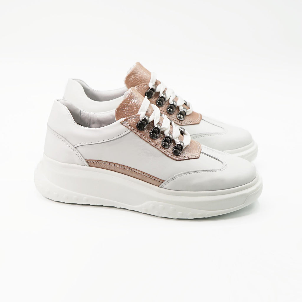 Pantofi Dama Din Piele Naturala 144 Te Alb Roz