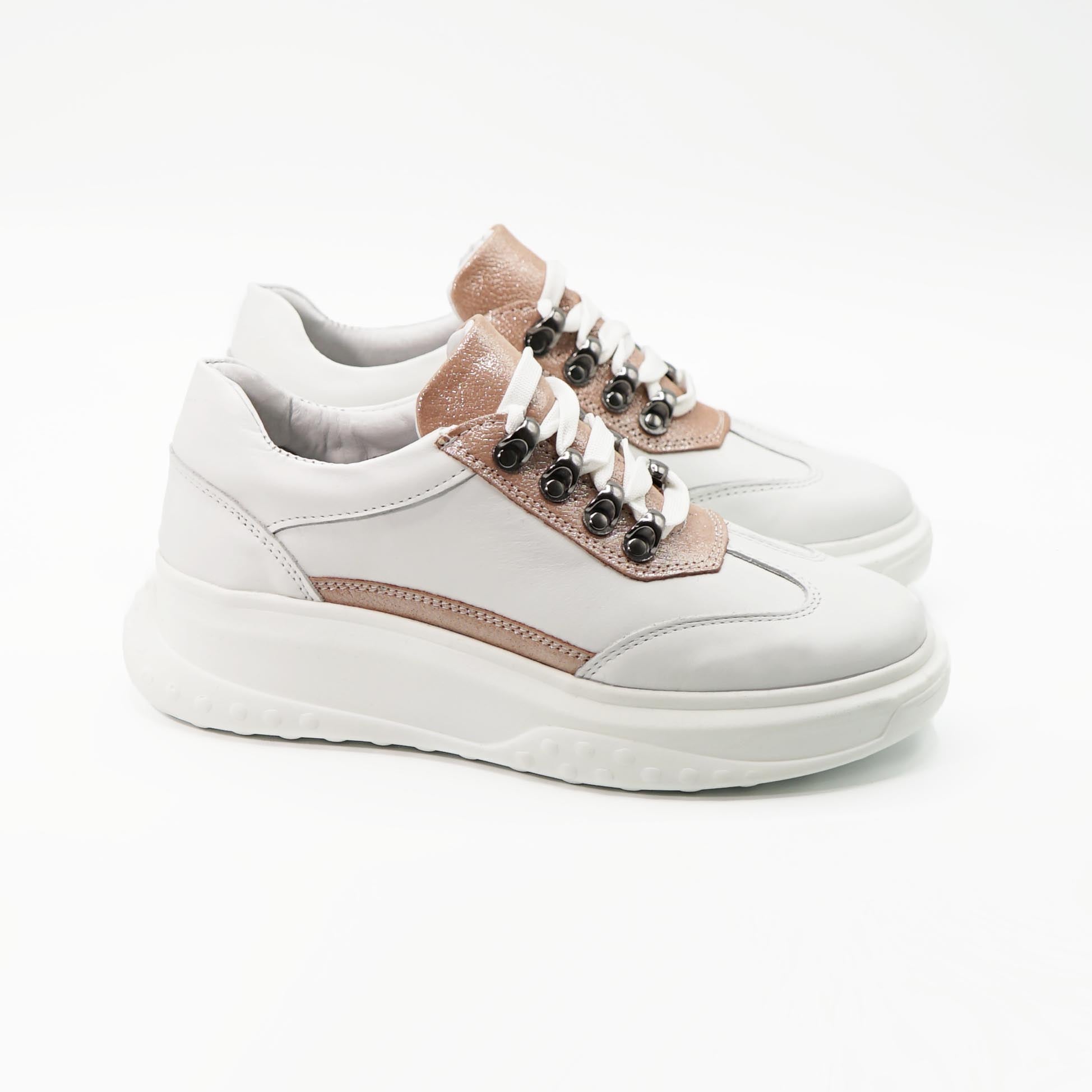Pantofi Dama Din Piele Naturala 144 Te Alb Roz