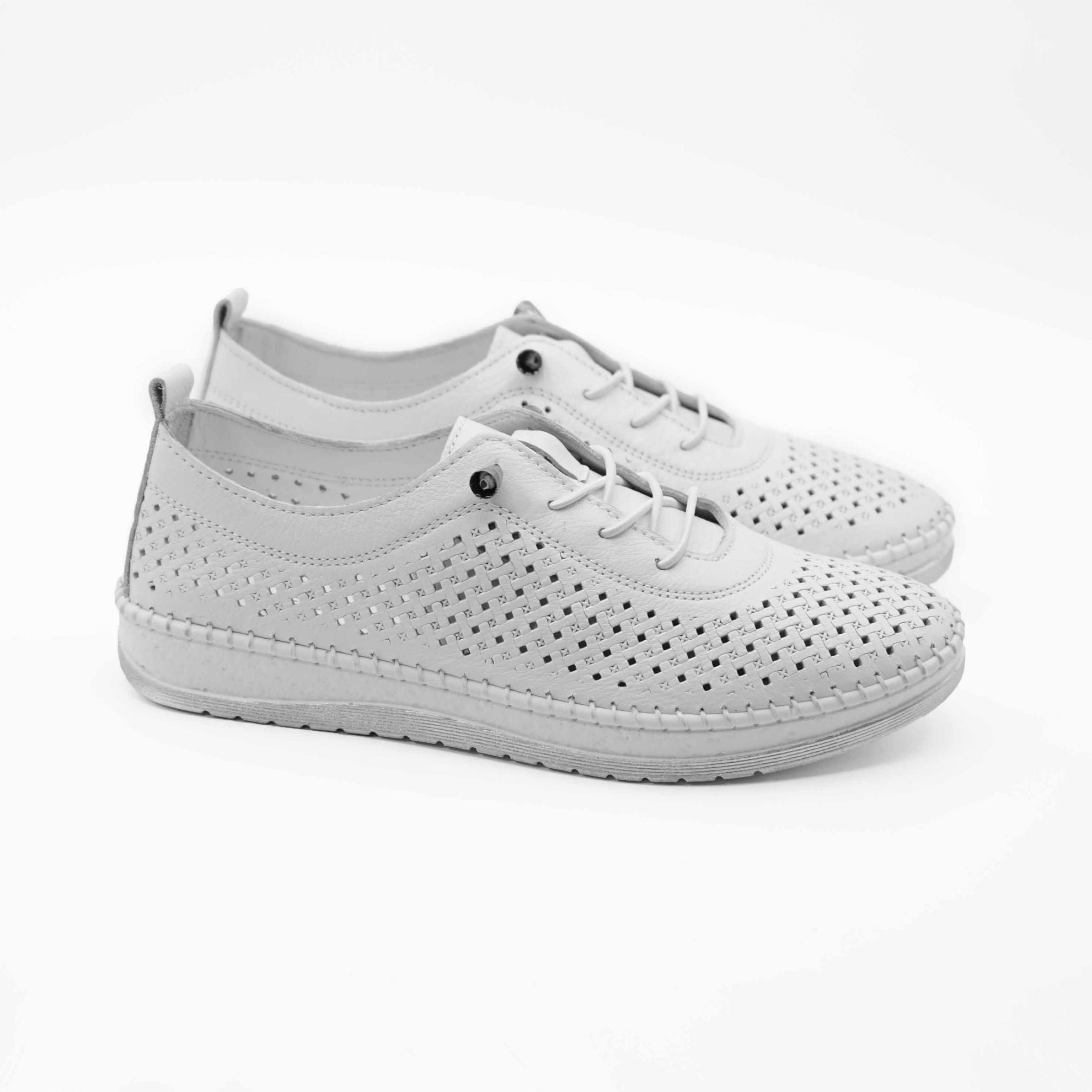 Pantofi Dama Casual Din Piele Naturala Cu Siret Elastic Cod 1800 Alb
