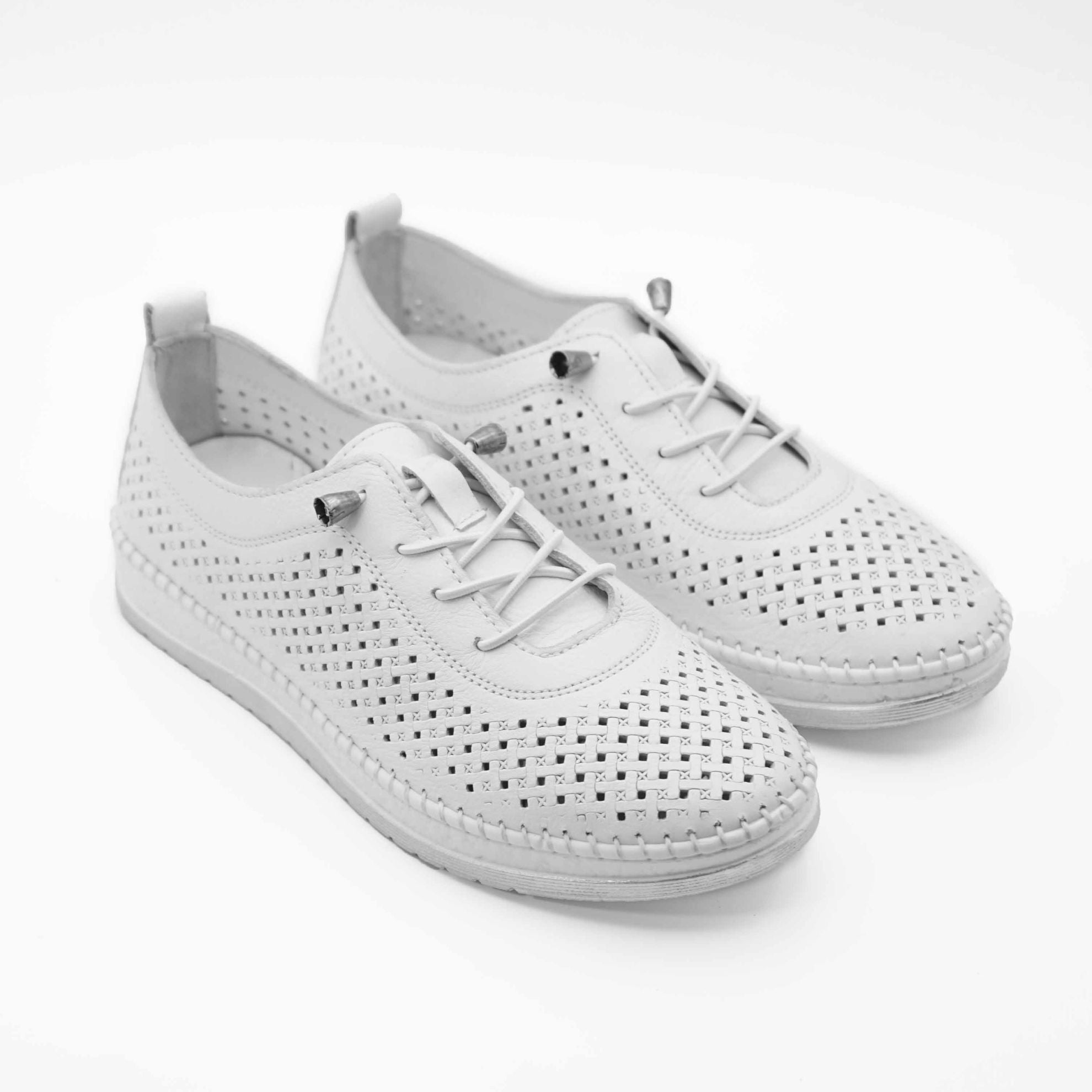 Pantofi Dama Casual Din Piele Naturala Cu Siret Elastic Cod 1800 Alb