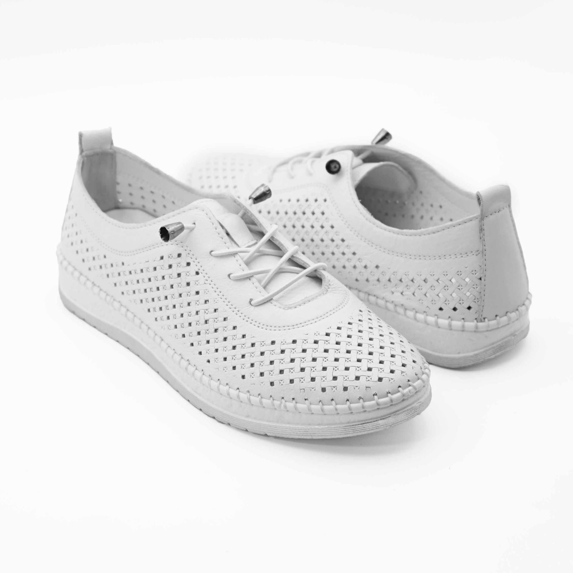 Pantofi Dama Casual Din Piele Naturala Cu Siret Elastic Cod 1800 Alb