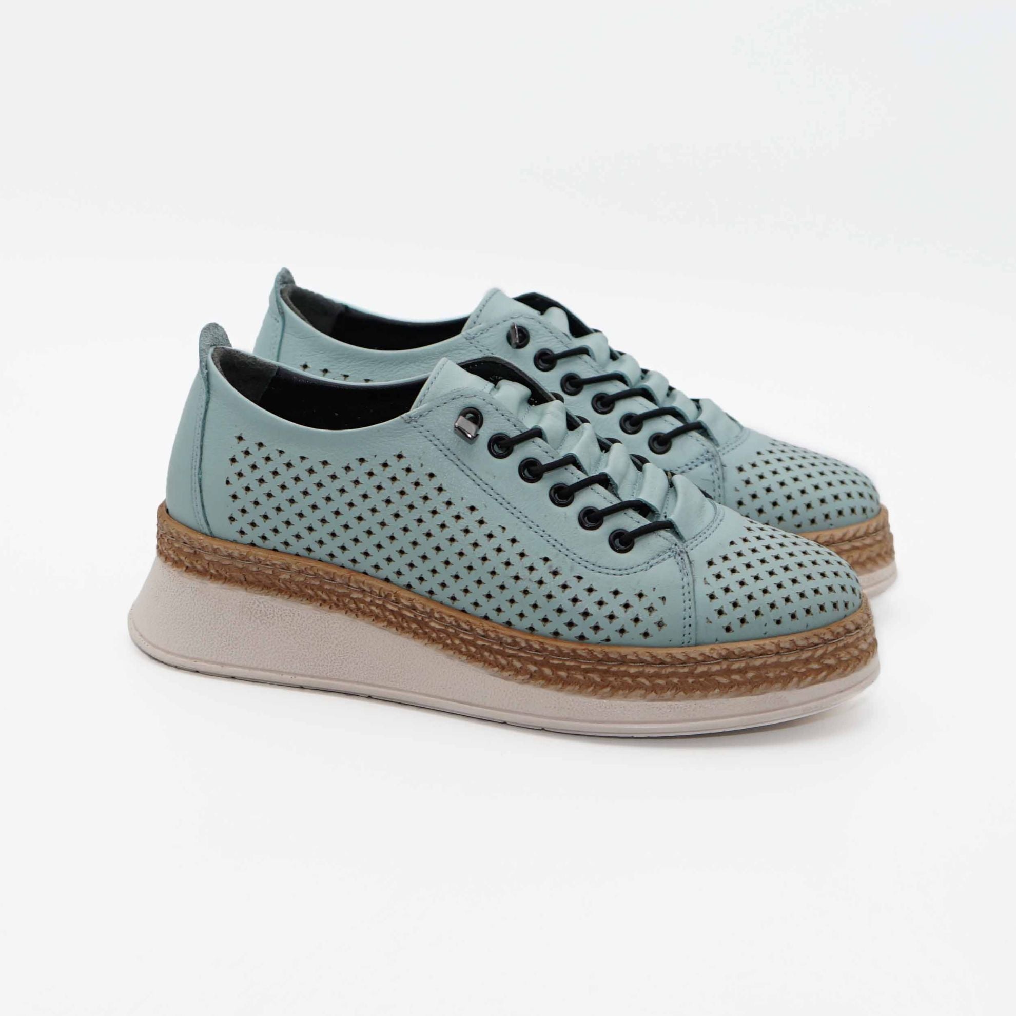 Pantofi Dama Piele Naturala Gaurita Cu Laser 2046 Verde Menta