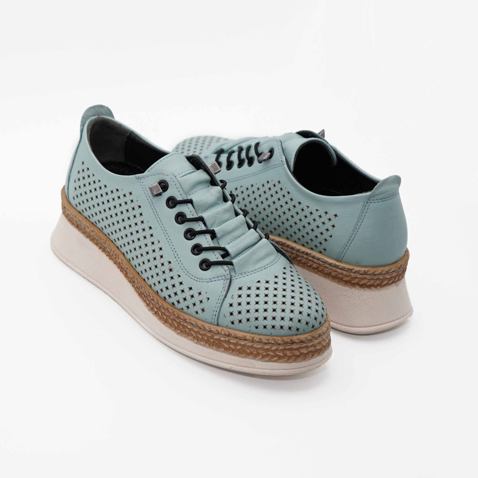 Pantofi Dama Piele Naturala Gaurita Cu Laser 2046 Verde Menta