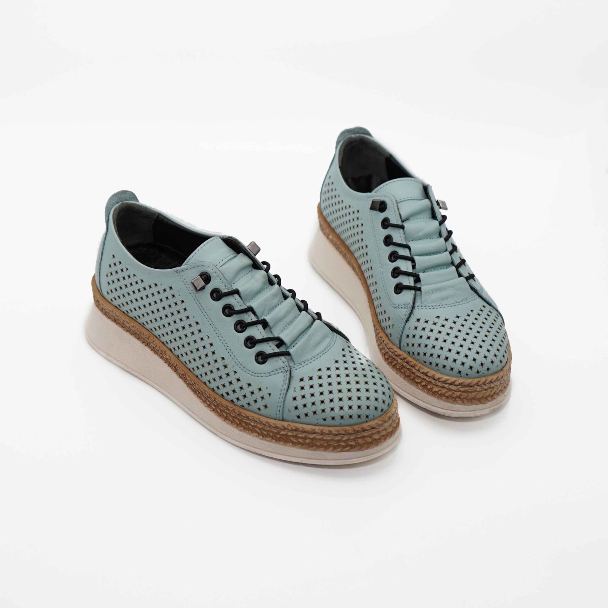 Pantofi Dama Piele Naturala Gaurita Cu Laser 2046 Verde Menta
