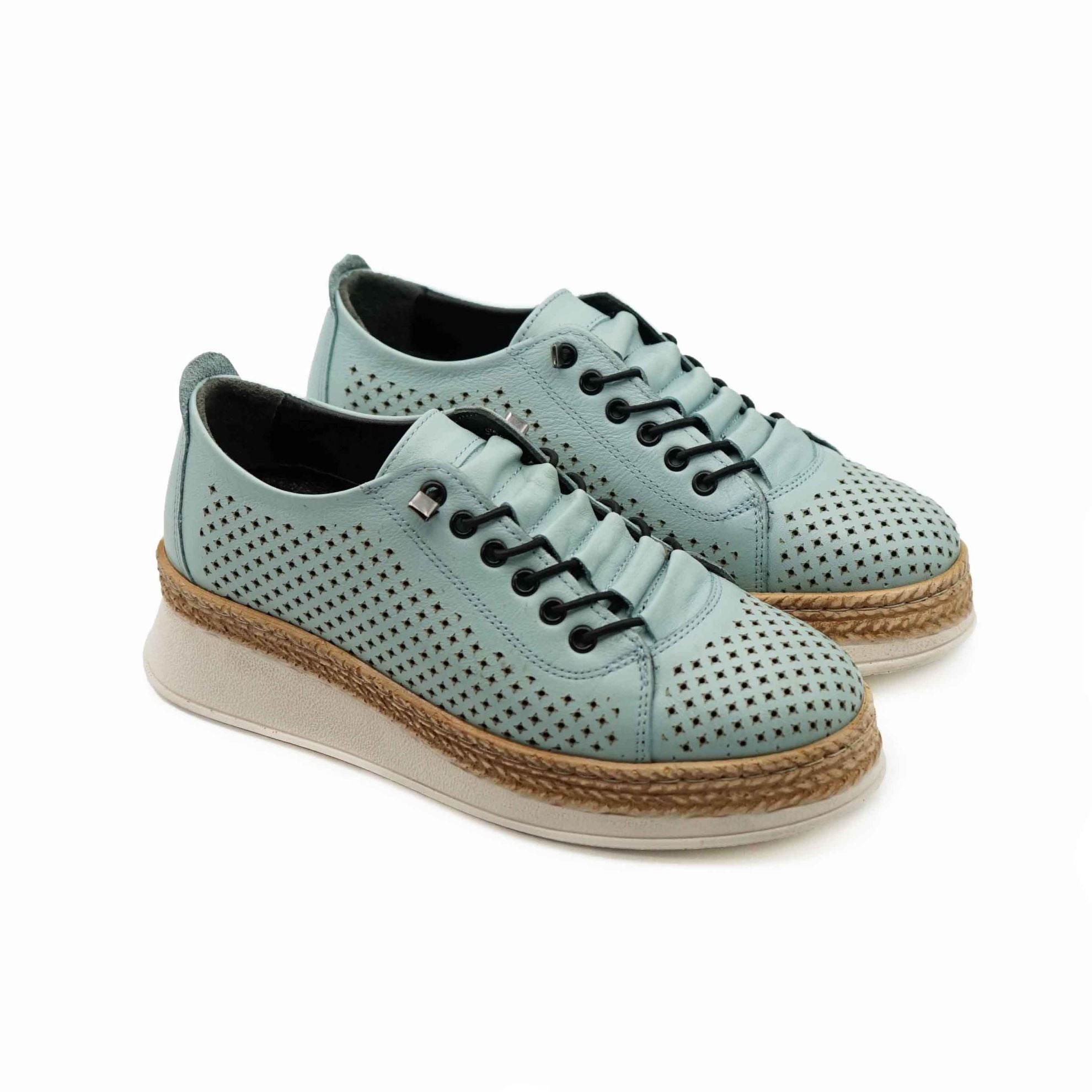 Pantofi Dama Piele Naturala Gaurita Cu Laser 2046 Verde Menta