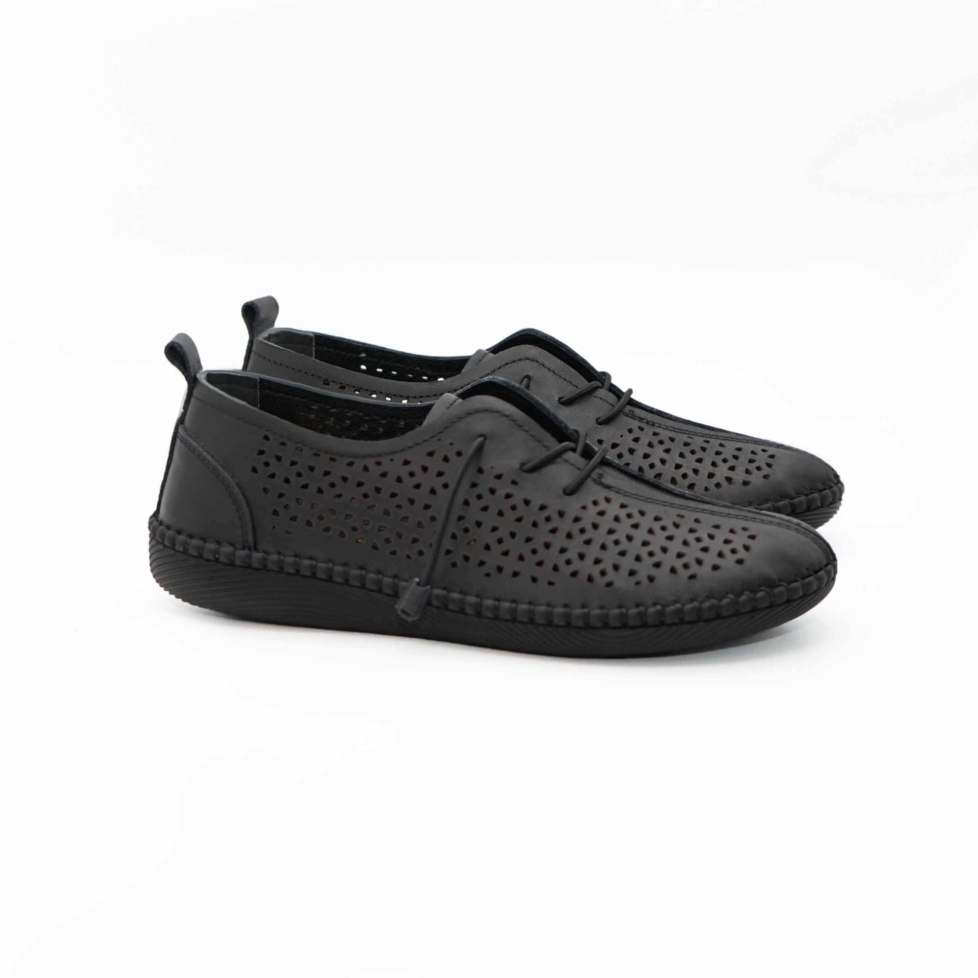 Pantofi Dama Piele Naturala Gaurita Cu Laser 2023 Negru