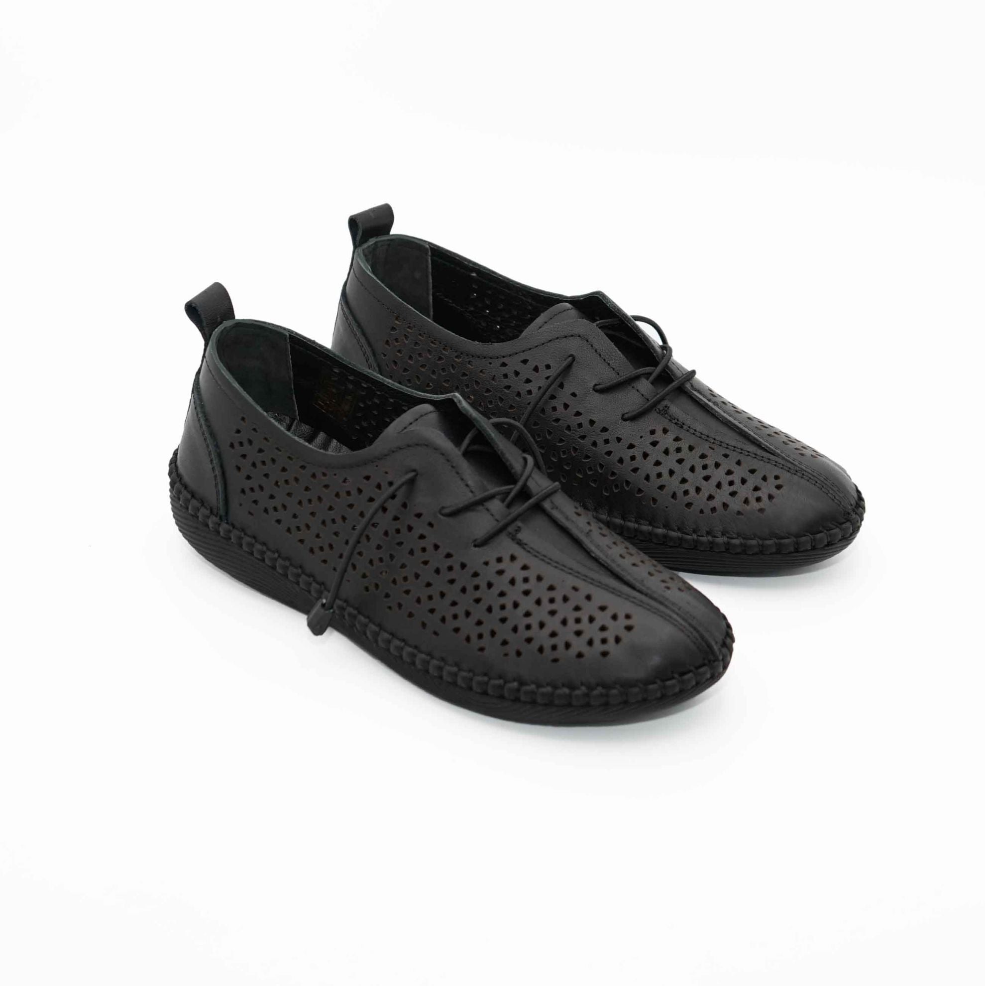 Pantofi Dama Piele Naturala Gaurita Cu Laser 2023 Negru