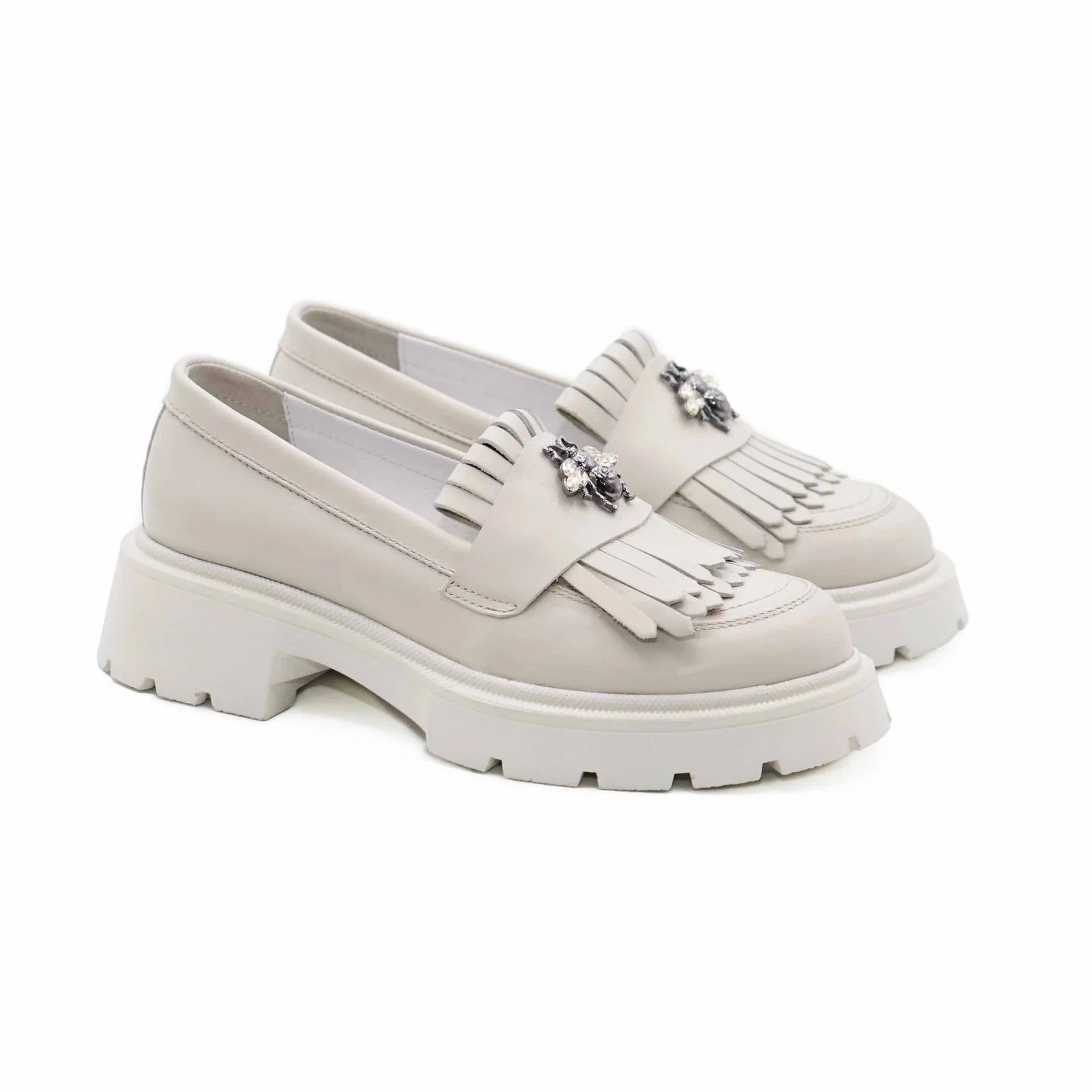 Mocasini damă culoare alb natur din piele naturală cod 131