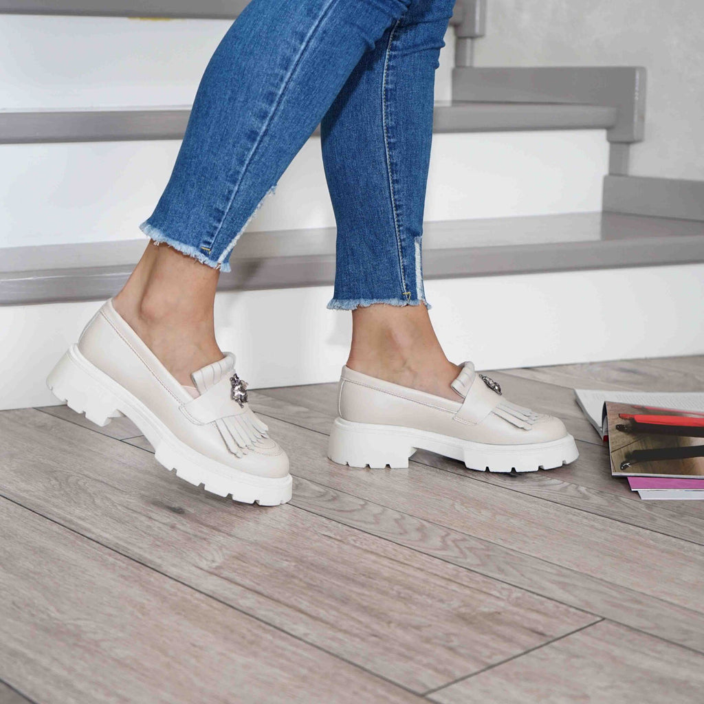 Mocasini Dama Culoare Alb Natur Din Piele Naturala Cod 131