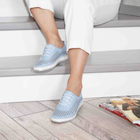 Pantofi Dama Casual Din Piele Naturala Cu Siret Elastic Cod 1800 Albastru