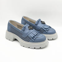 Mocasini Dama Culoare Albastru Din Piele Naturala Cod 131 Perforati