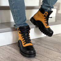 Bocanci Ghete Barbati Piele Naturala 881 Negru Galben Canadian