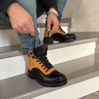 Bocanci Ghete Barbati Piele Naturala 881 Negru Galben Canadian
