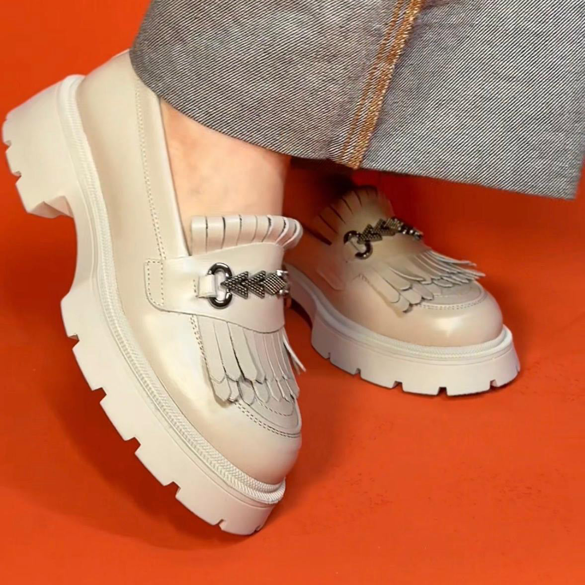 Mocasini Dama Culoare Alb Natur Din Piele Naturala Cod 135