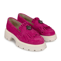Mocasini Dama Culoare Magenta Velur Ta Din Piele Naturala Intoarsa Cod 131