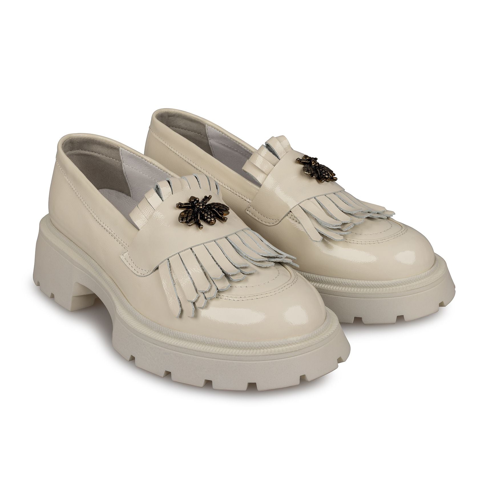 Mocasini Dama Culoare Bej Din Piele Naturala Lacuita Cod 131