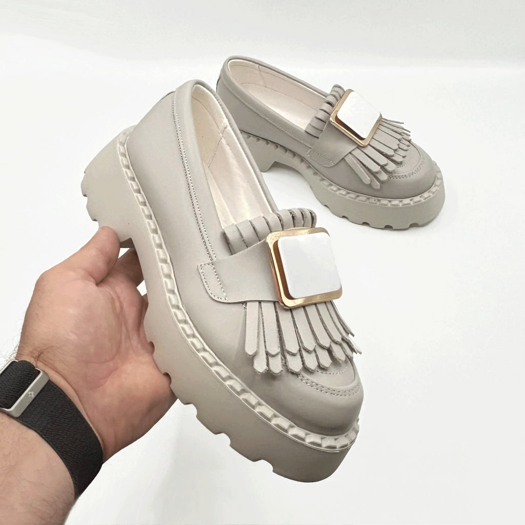 Mocasini Dama Culoare Alb Natur Din Piele Naturala Cod 139