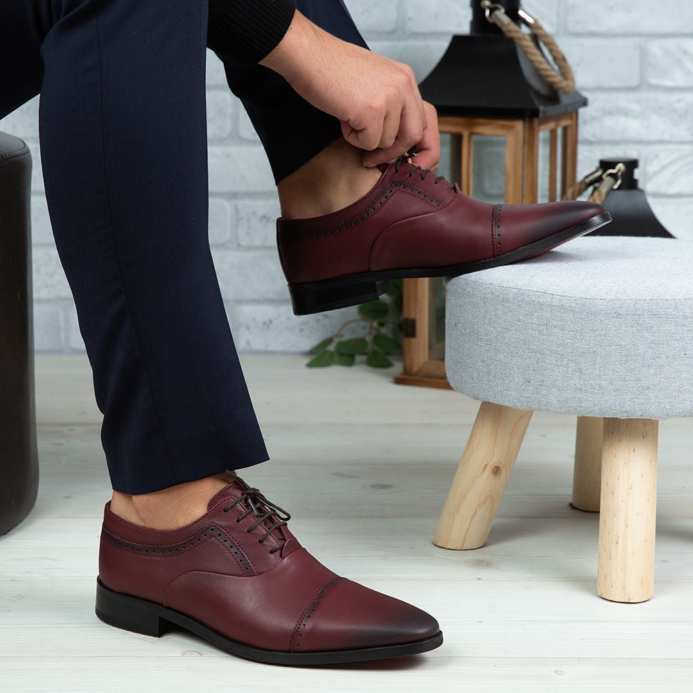 Pantofi Eleganti Barbati Din Piele Naturala 394 Visiniu