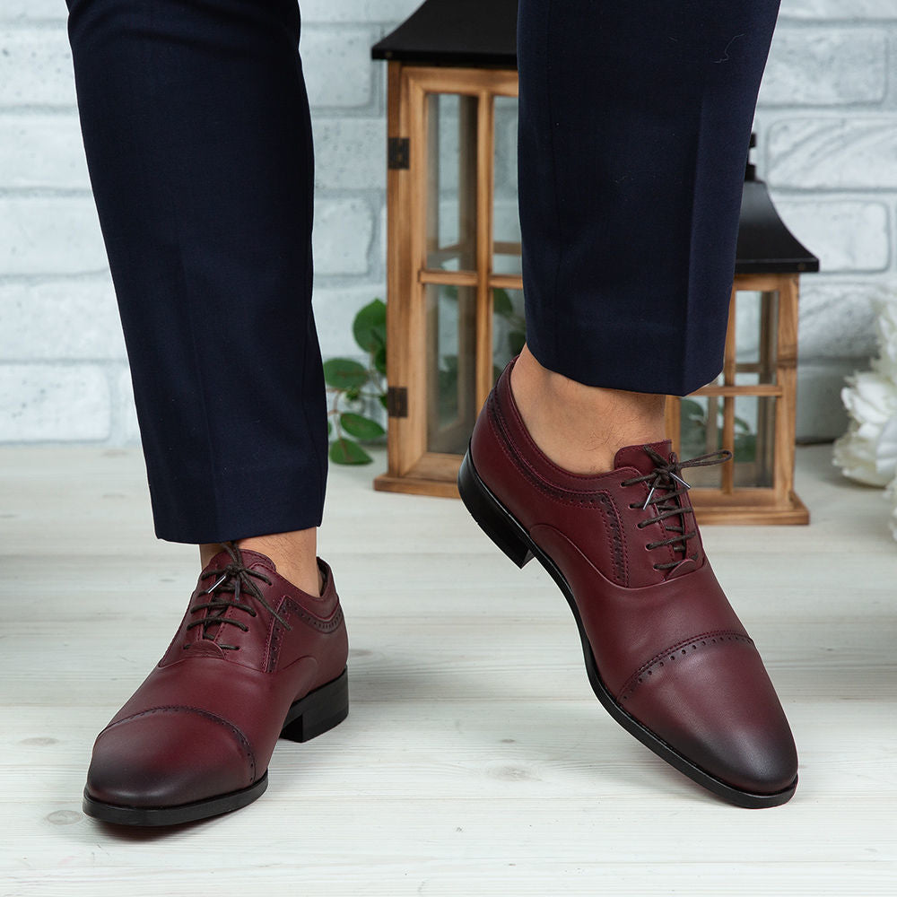 Pantofi Eleganti Barbati Din Piele Naturala 394 Visiniu