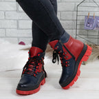 Ghete Dama Piele Naturala 736 Blue Rosu