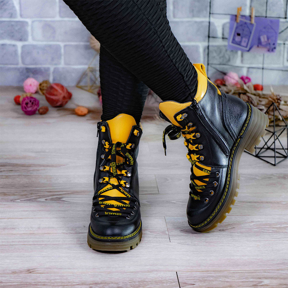 Ghete Dama Piele Naturala 739 Negru Galben