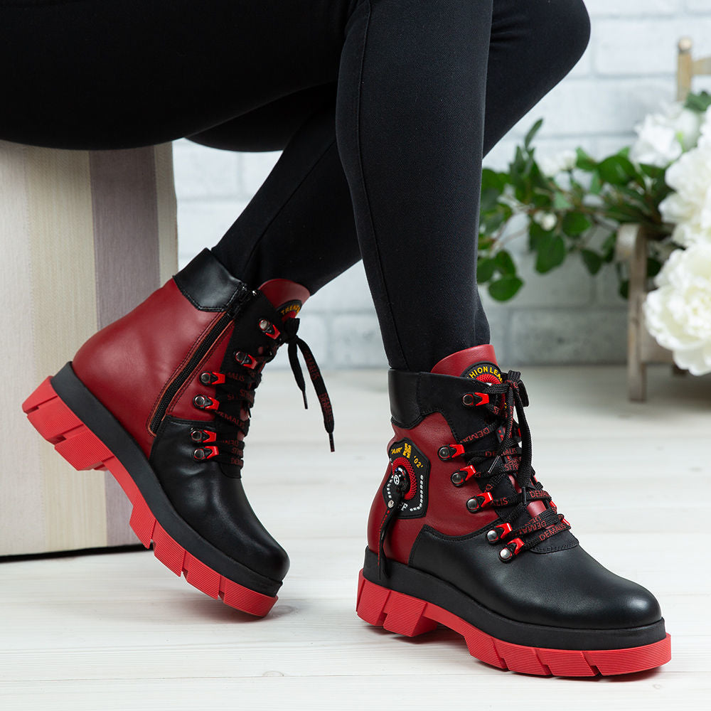 Ghete De Dama Din Piele Naturala 736 Culoare Negru Rosu