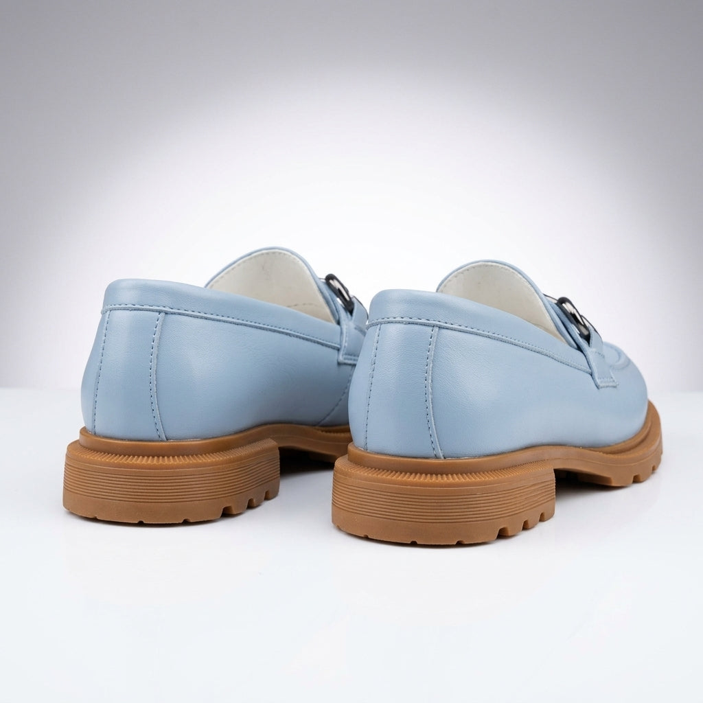 Mocasini damă din piele BOX naturală culoare ALBASTRU.   COD 130