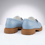 Mocasini damă din piele BOX naturală culoare ALBASTRU.   COD 130