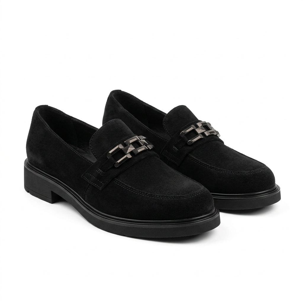 Mocasini damă negri din PIELE INTOARSSA naturală COD 149