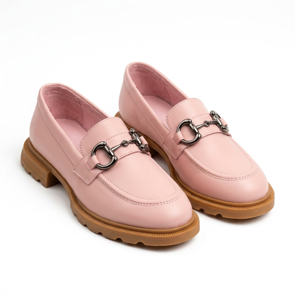 Mocasini damă din piele naturală BOX culoare ROZ PUDRA . TM. COD 130