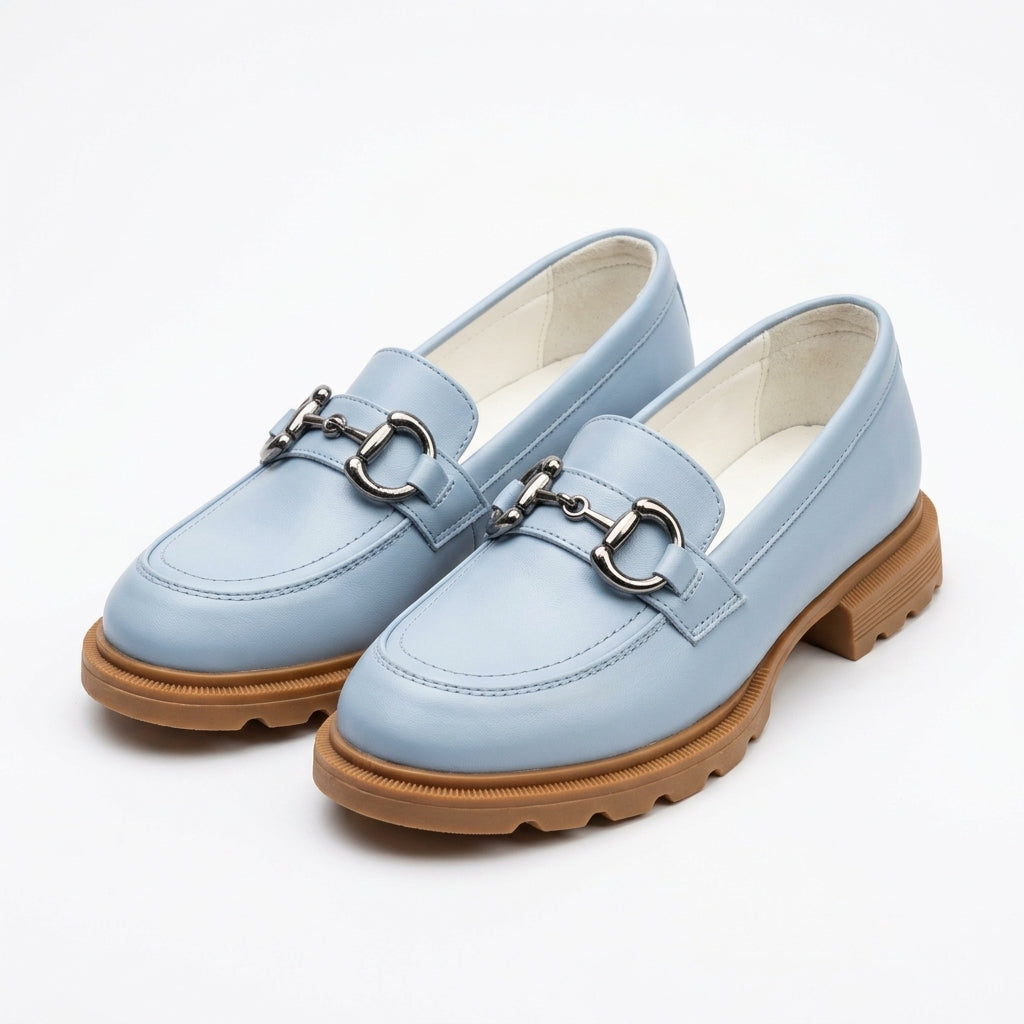 Mocasini damă din piele BOX naturală culoare ALBASTRU.   COD 130