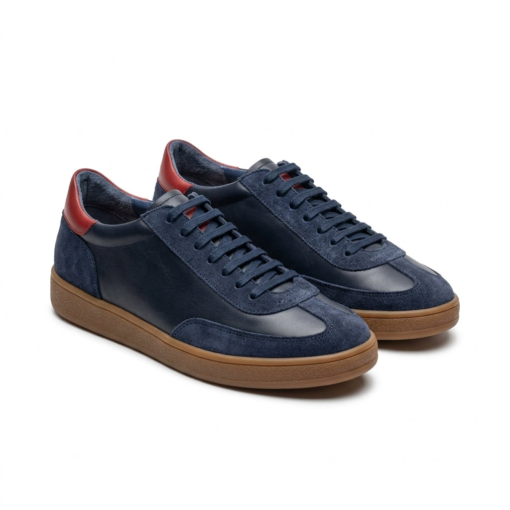 Pantofi COD 128. casual din piele naturala culoare ALBASTRU cu rosu