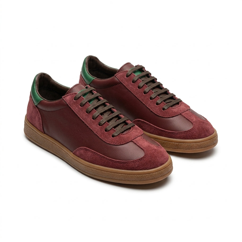 Pantofi COD 128. casual din piele naturala culoare VISINIU cu verde