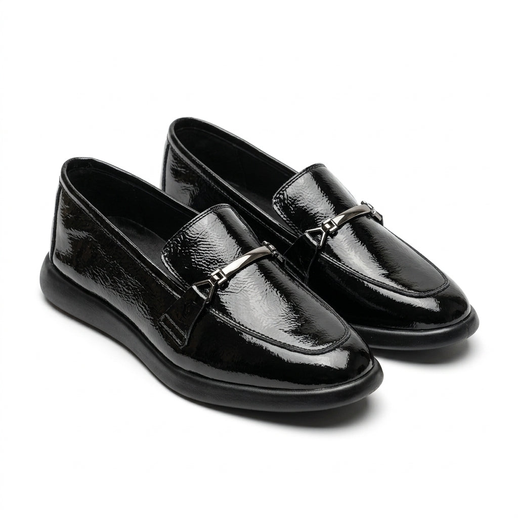 Mocasini damă negri din PIELE NATURALA LACUITA. COD 1423