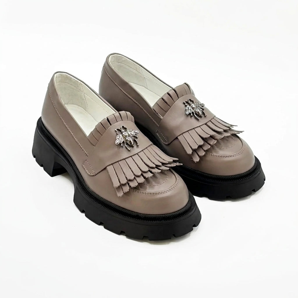 Mocasini damă CULOARE TAUPE din piele naturală COD 131 (T.N.)