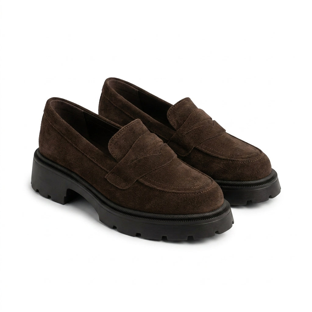 Mocasini damă culoare maro ciocolata din piele intoarsa naturală cod:129