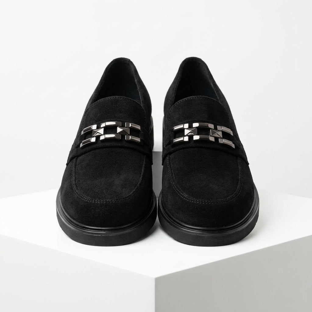 Mocasini damă negri din PIELE INTOARSSA naturală COD 149