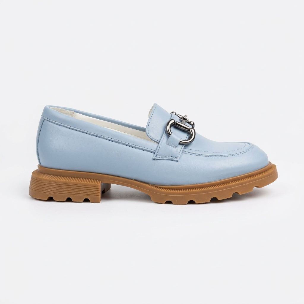 Mocasini damă din piele BOX naturală culoare ALBASTRU.   COD 130